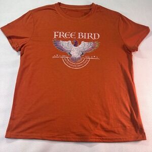 Free Bird Womens Graphic T-Shirt Orange XL Polyester Crewneck Casual Fit Short S